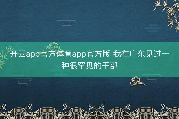 开云app官方体育app官方版 我在广东见过一种很罕见的干部