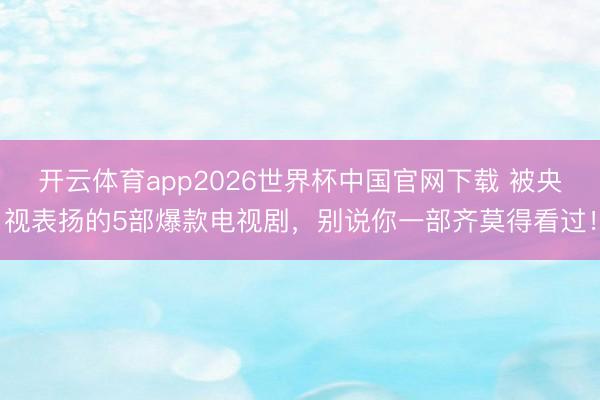 开云体育app2026世界杯中国官网下载 被央视表扬的5部爆款电视剧,别说你一部齐莫得看过!